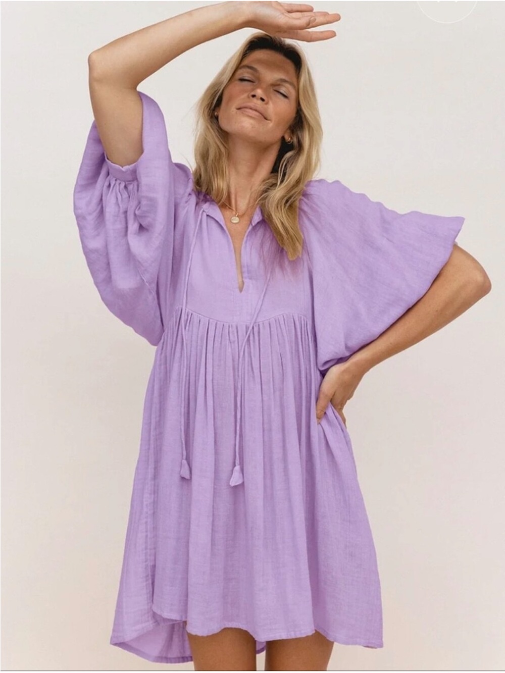 Daughters of India Lavender Midi Gauze Dress